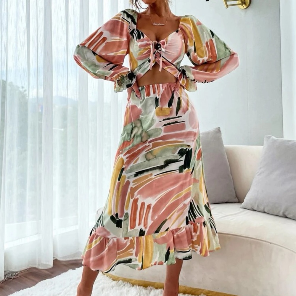 Graphic Cut Out Knot A-line Dress, Large (8-10)